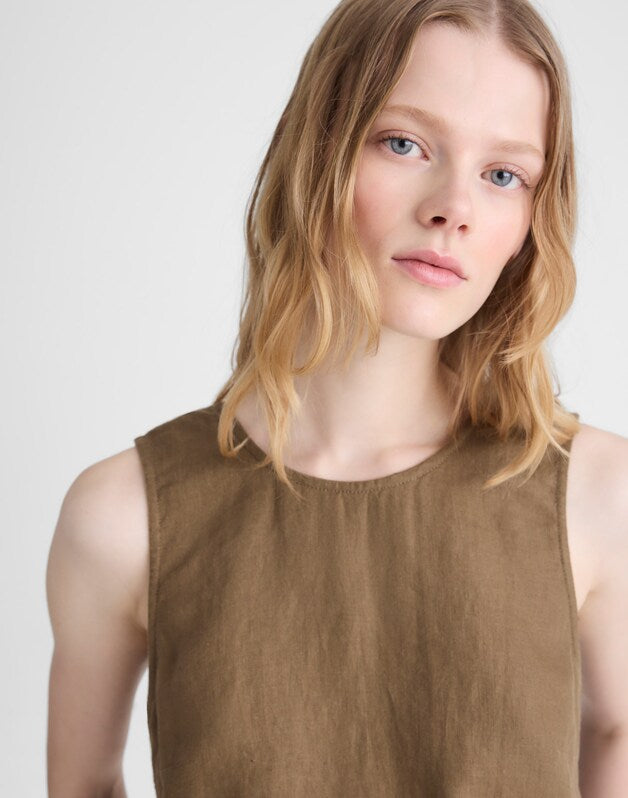 Tie-Back Shell Top in 100% Linen SAFARI KHAKI