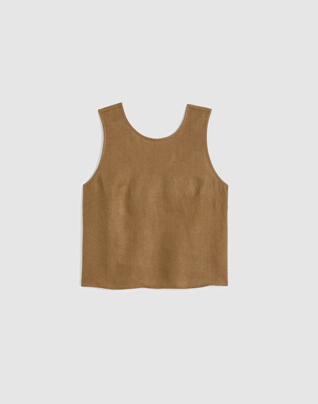 Tie-Back Shell Top in 100% Linen SAFARI KHAKI