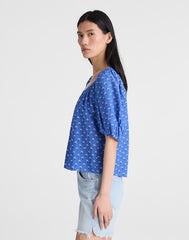 Shirred Scoopneck Top RETRO BLUE