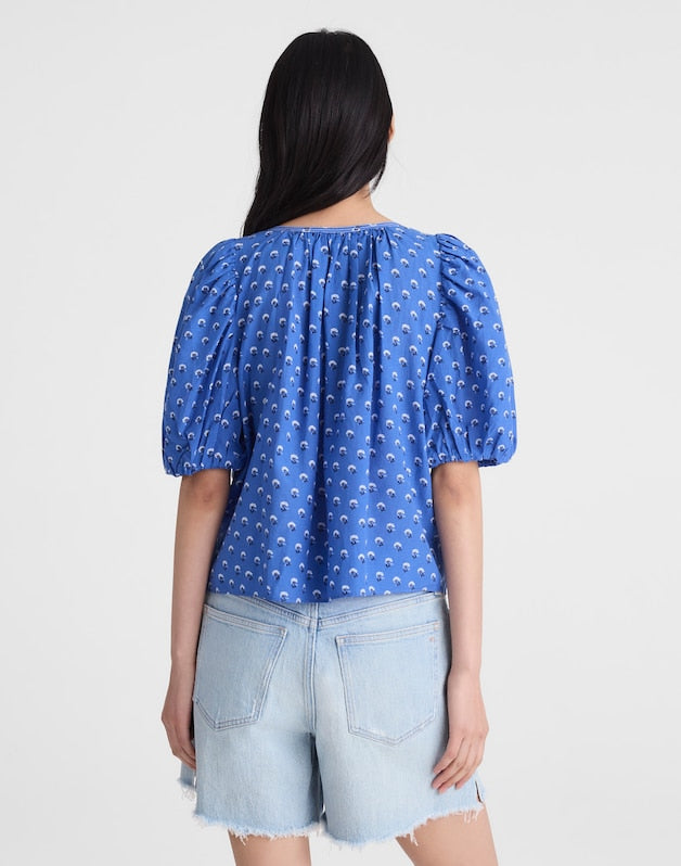 Shirred Scoopneck Top RETRO BLUE