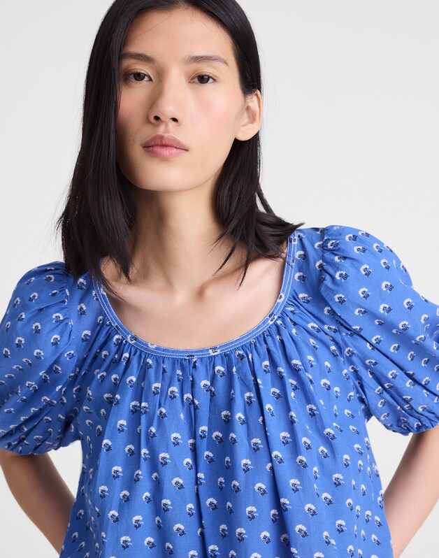 Shirred Scoopneck Top RETRO BLUE