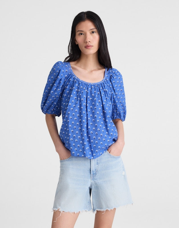 Shirred Scoopneck Top RETRO BLUE