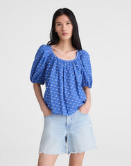 Shirred Scoopneck Top RETRO BLUE