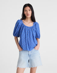 Shirred Scoopneck Top RETRO BLUE