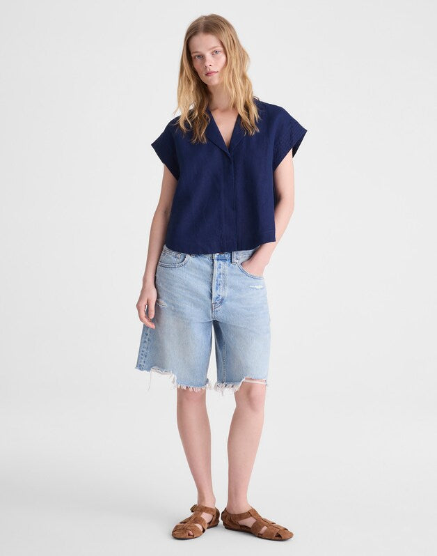 Notch-Collar Shirt in 100% Linen CLASSIC INDIGO