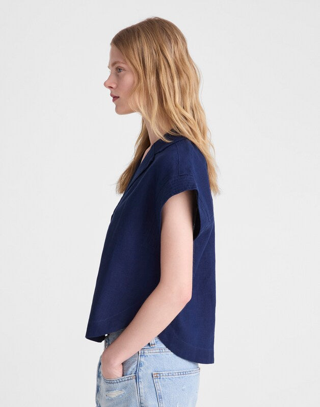 Notch-Collar Shirt in 100% Linen CLASSIC INDIGO