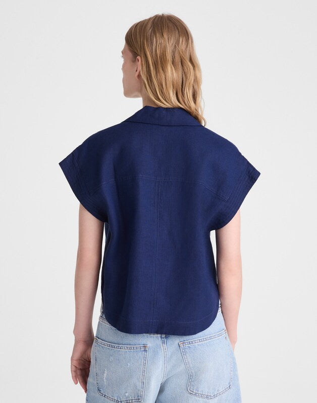 Notch-Collar Shirt in 100% Linen CLASSIC INDIGO