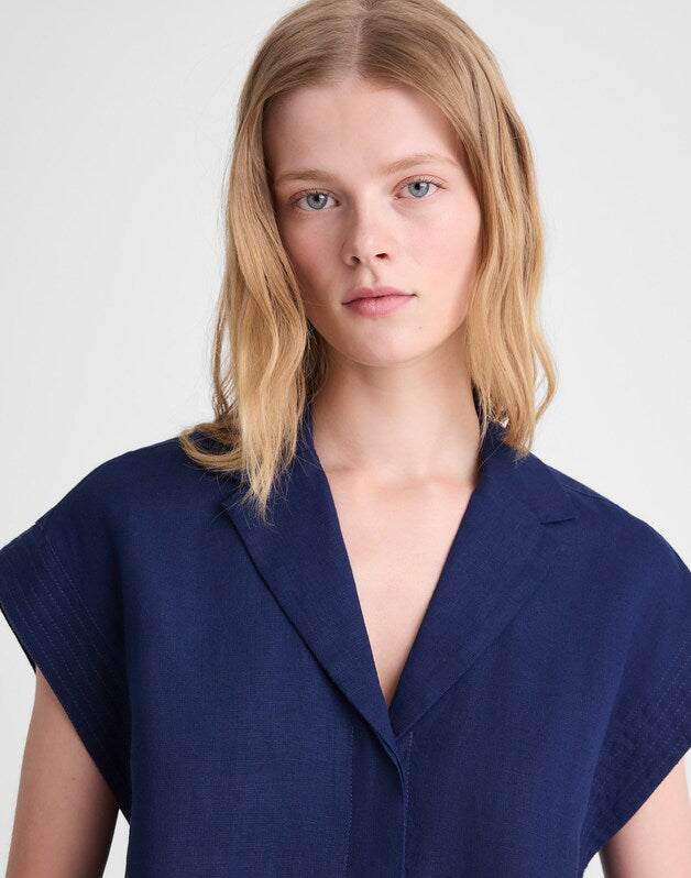 Notch-Collar Shirt in 100% Linen CLASSIC INDIGO