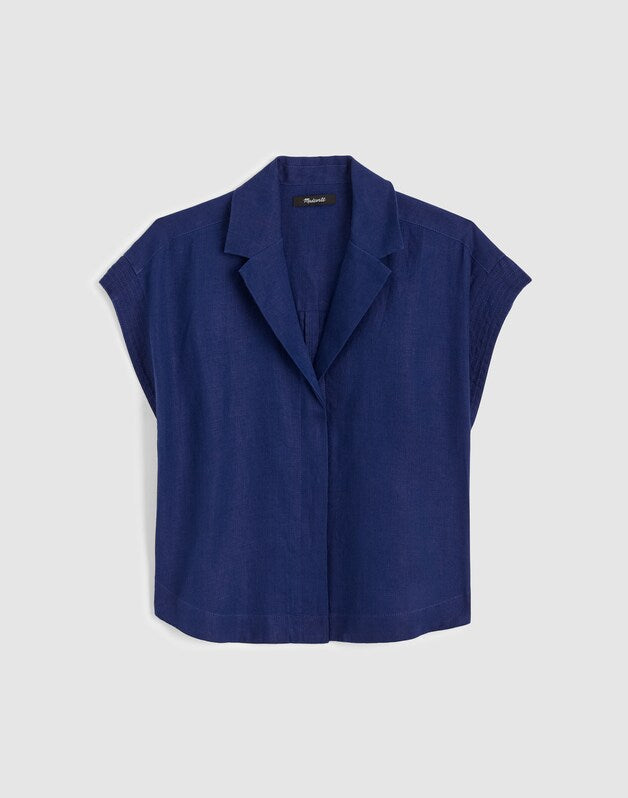 Notch-Collar Shirt in 100% Linen CLASSIC INDIGO
