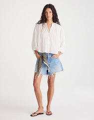 Shirred Button-Up Blouse WHITE