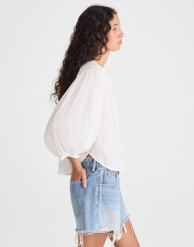 Shirred Button-Up Blouse WHITE
