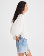 Shirred Button-Up Blouse WHITE