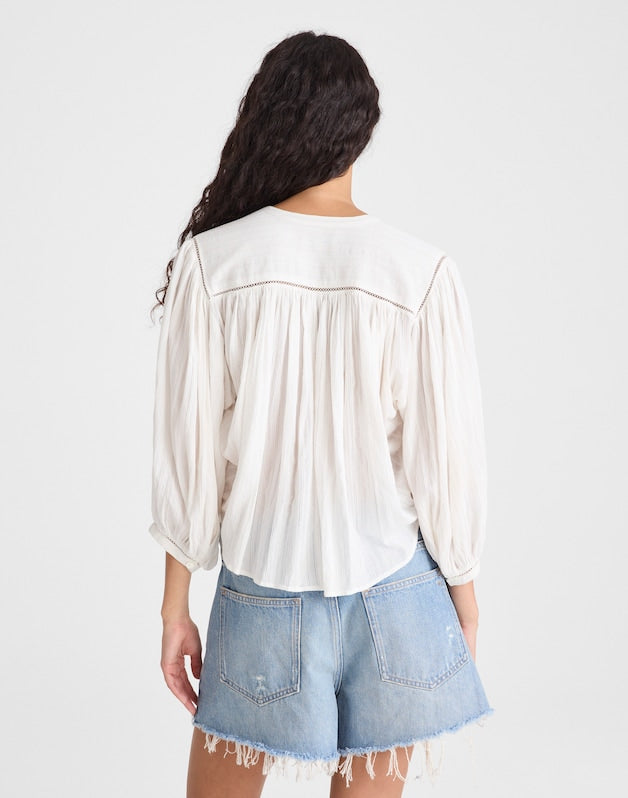 Shirred Button-Up Blouse WHITE