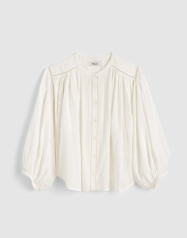 Shirred Button-Up Blouse WHITE