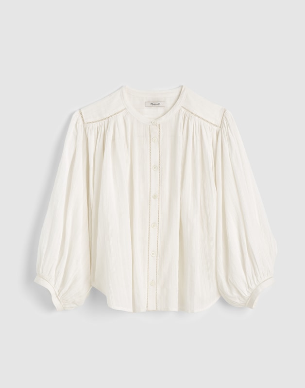 Shirred Button-Up Blouse WHITE