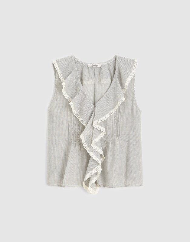 The Blaire Sleeveless Top BLUE WHITE MICRO STRIPE