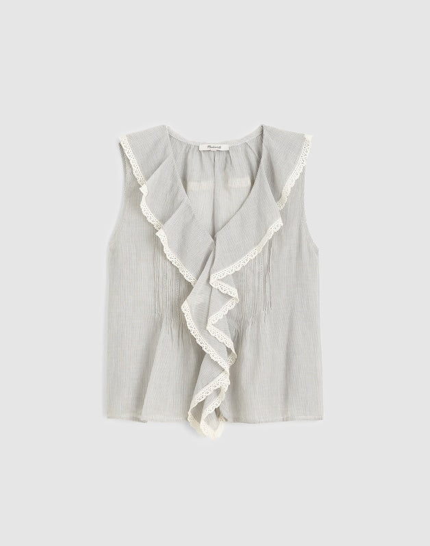 The Blaire Sleeveless Top BLUE WHITE MICRO STRIPE