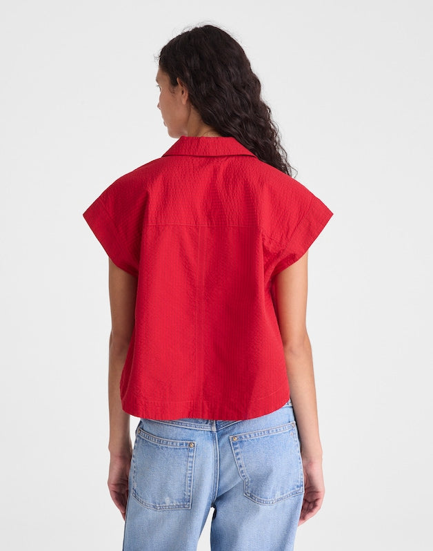 Notch-Collar Shirt in Seersucker RED CURRANT