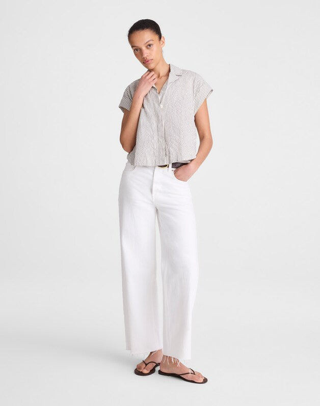 Notch-Collar Shirt in Seersucker BLACK VINTAGE IVORY YARNDYE