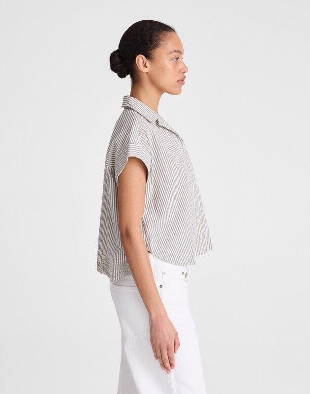 Notch-Collar Shirt in Seersucker BLACK VINTAGE IVORY YARNDYE