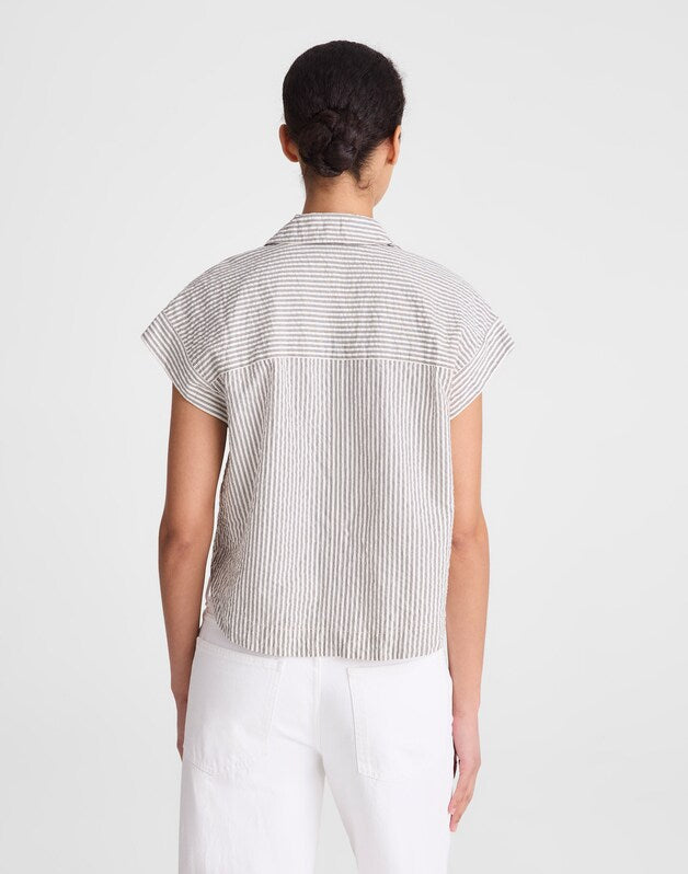 Notch-Collar Shirt in Seersucker BLACK VINTAGE IVORY YARNDYE