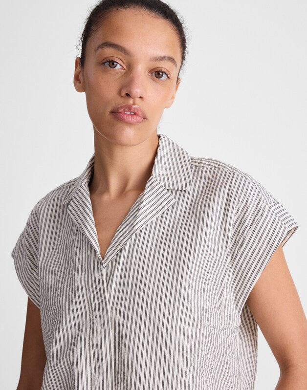 Notch-Collar Shirt in Seersucker BLACK VINTAGE IVORY YARNDYE