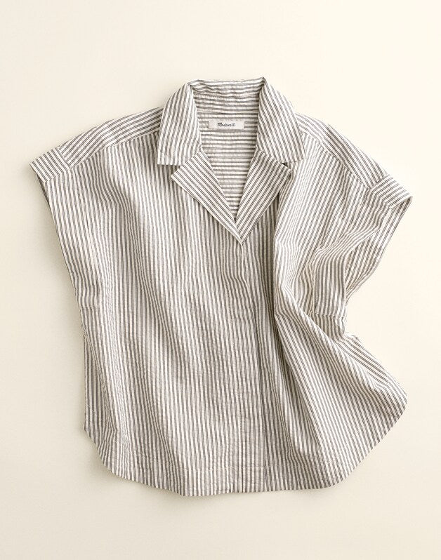 Notch-Collar Shirt in Seersucker BLACK VINTAGE IVORY YARNDYE
