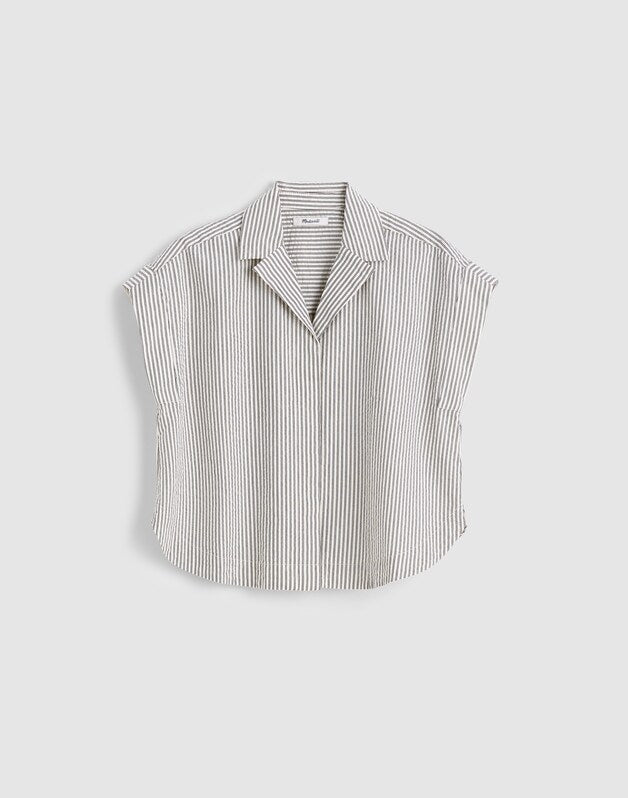 Notch-Collar Shirt in Seersucker BLACK VINTAGE IVORY YARNDYE
