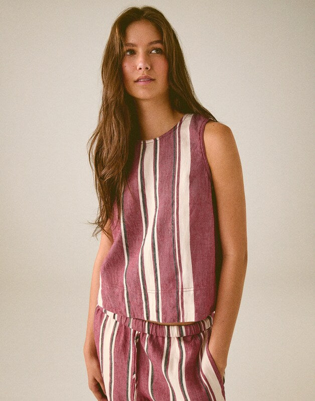 Shell Top in 100% Linen RED CURRANT