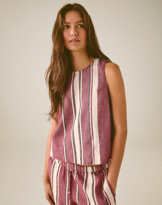 Shell Top in 100% Linen RED CURRANT
