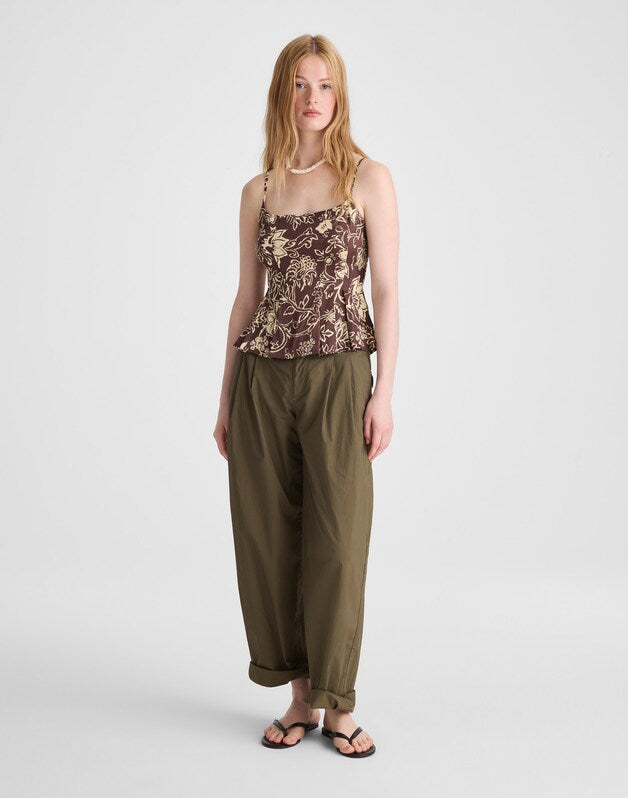 Darted Peplum Cami Top DARK BROWN