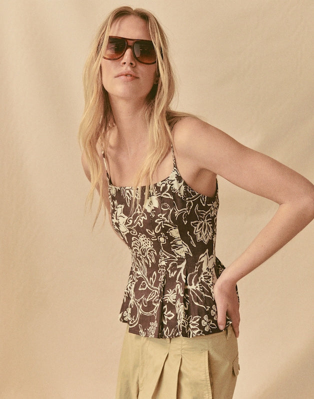 Darted Peplum Cami Top DARK BROWN