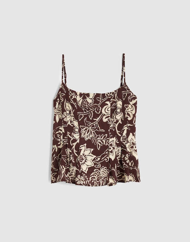 Darted Peplum Cami Top DARK BROWN