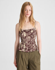 Darted Peplum Cami Top DARK BROWN
