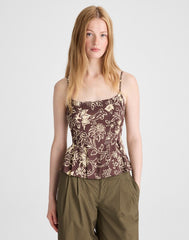 Darted Peplum Cami Top DARK BROWN