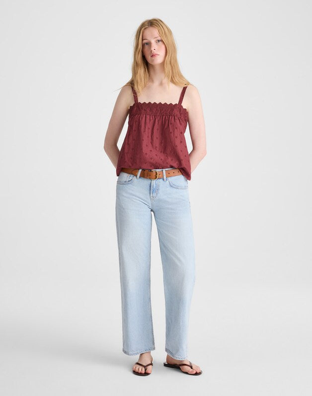 Embroidered Eyelet Tank DUSTY MERLOT
