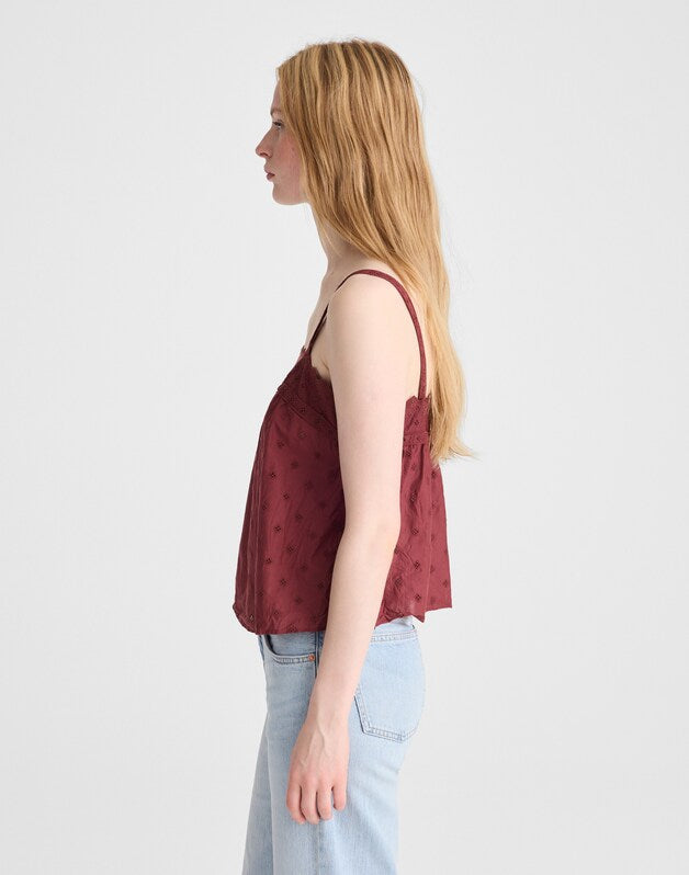 Embroidered Eyelet Tank DUSTY MERLOT