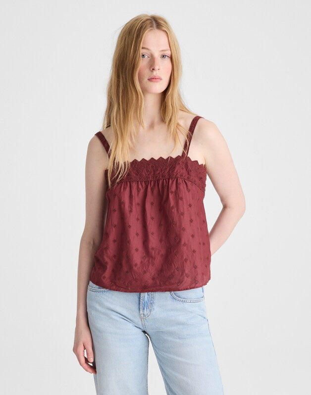 Embroidered Eyelet Tank DUSTY MERLOT