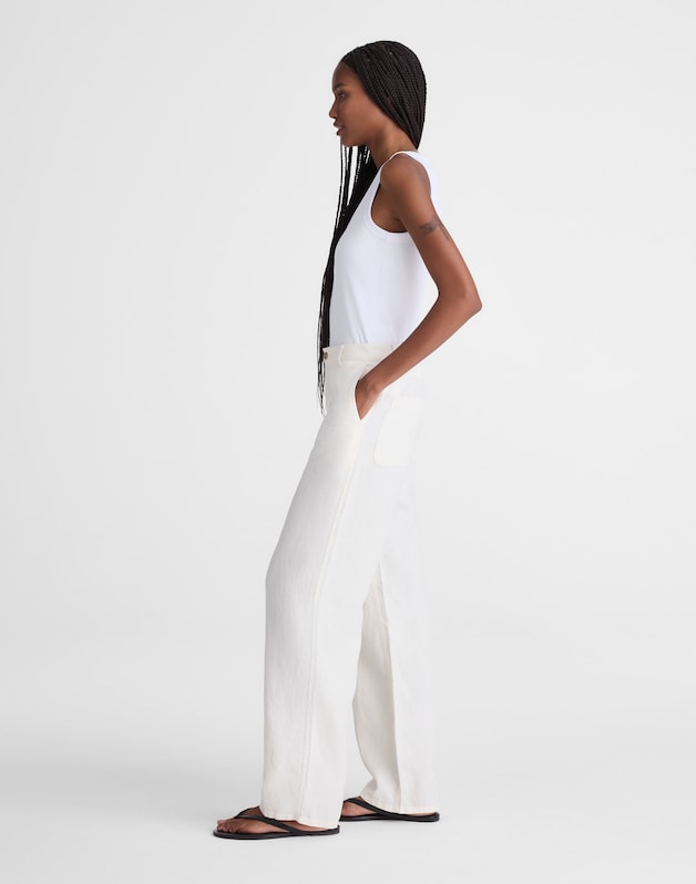 The Zoe Relaxed Straight Pant in 100% Linen IVORY LINEN
