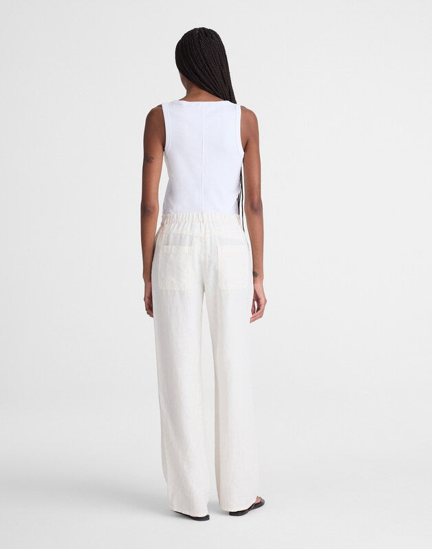The Zoe Relaxed Straight Pant in 100% Linen IVORY LINEN