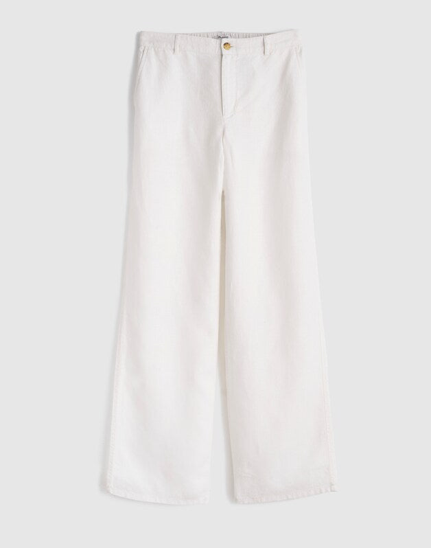 The Zoe Relaxed Straight Pant in 100% Linen IVORY LINEN