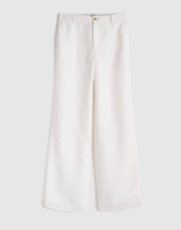 The Zoe Relaxed Straight Pant in 100% Linen IVORY LINEN
