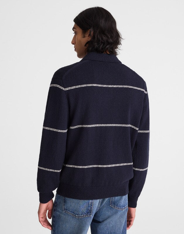 Johnny-Collar Sweater Polo in Textured Cotton DARK NAVY