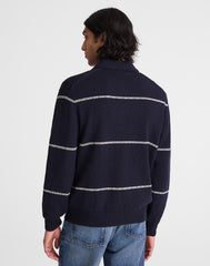 Johnny-Collar Sweater Polo in Textured Cotton DARK NAVY