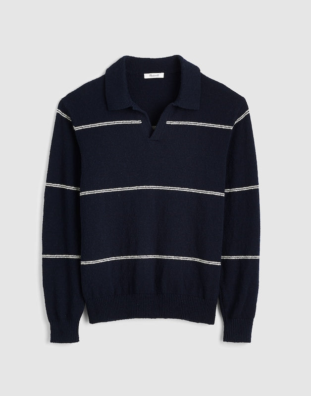 Johnny-Collar Sweater Polo in Textured Cotton DARK NAVY