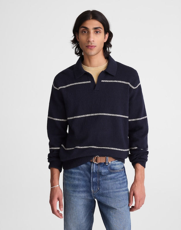 Johnny-Collar Sweater Polo in Textured Cotton DARK NAVY