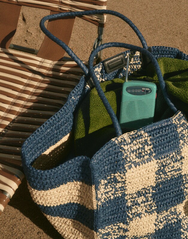 Handwoven Oversized Tote NAVY MULTI