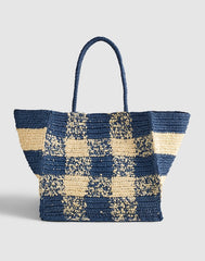 Handwoven Oversized Tote NAVY MULTI
