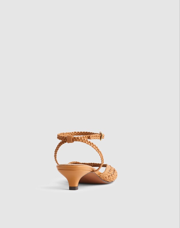 The Tyra Ankle-Strap Kitten-Heel Sandal in Woven Leather SUNBAKED TAN