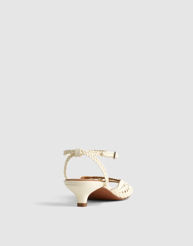 The Tyra Ankle-Strap Kitten-Heel Sandal in Woven Leather CLOUD LINING